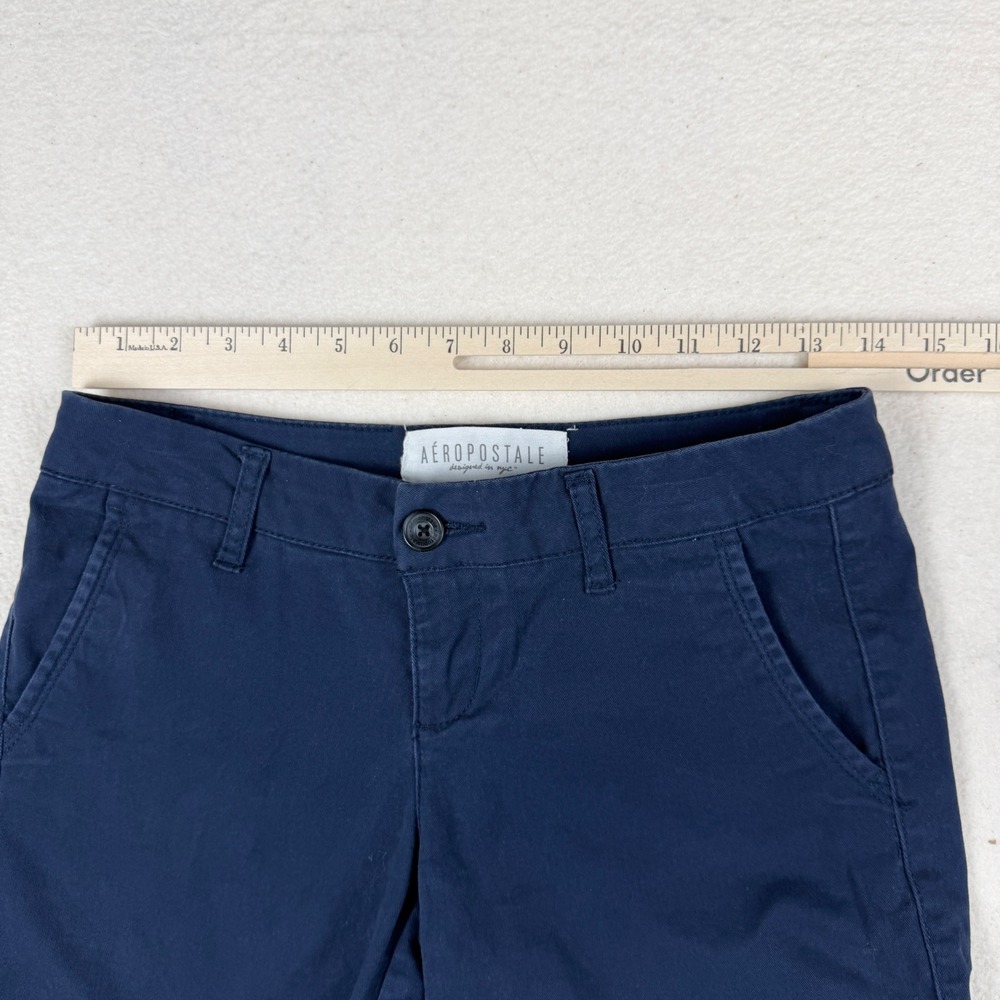 Aeropostale Bermuda Twill Shorts Navy Blue Size 0 Cotton Stretch Casual Mid Rise - Picture 2 of 6